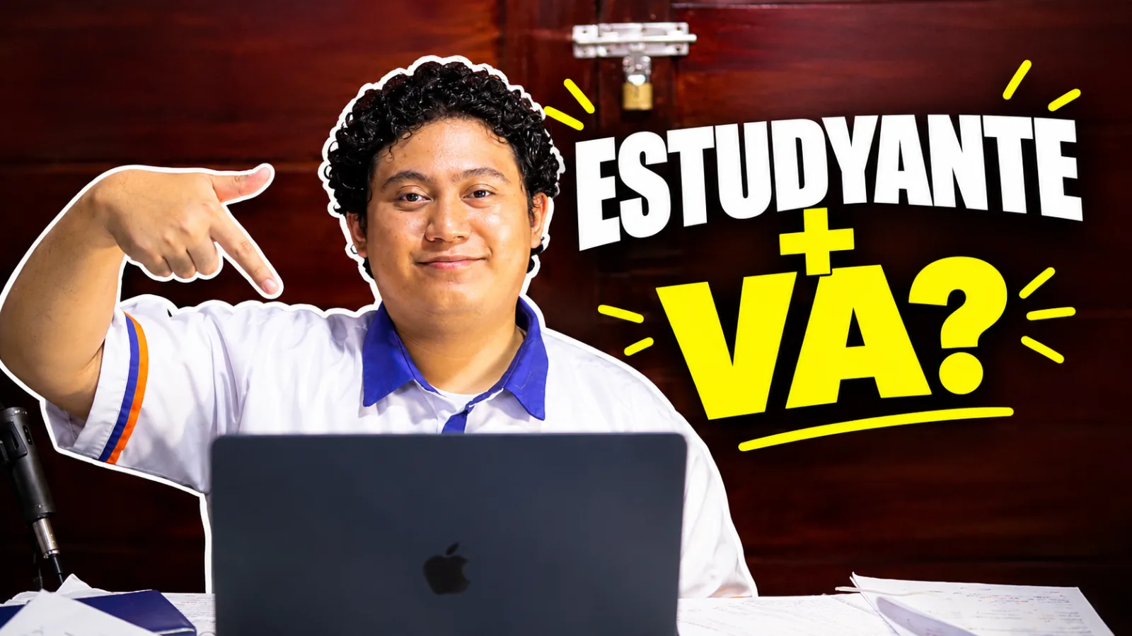 a thumbnail of me pointing the laptop "Estudyante + VA"